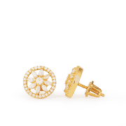 أقراط مرصعة بالذهب عيار 22 قيراطاً من الذهب المشع على شكل هالة CZ أقراط مرصعة بالذهب عيار 22 قيراطاً من الذهب المشع على شكل هالة CZ