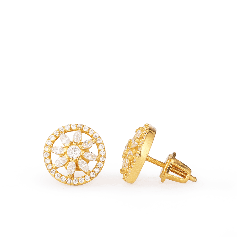 أقراط مرصعة بالذهب عيار 22 قيراطاً من الذهب المشع على شكل هالة CZ أقراط مرصعة بالذهب عيار 22 قيراطاً من الذهب المشع على شكل هالة CZ