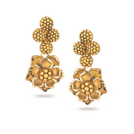 22ct Gold Antique Dual-Flower Drop Earrings 22ct Gold Antique Dual-Flower Drop Earrings