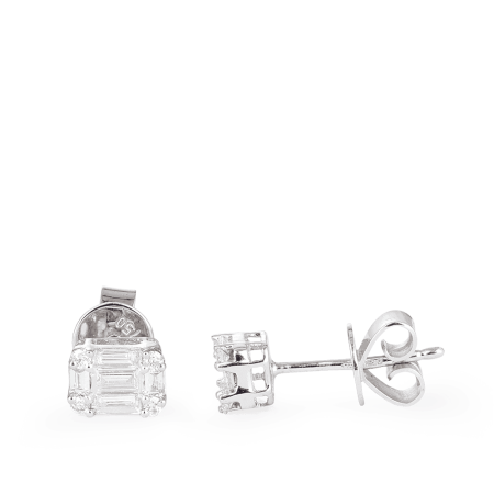 18 Carat White Gold Baguette Diamond Earrings