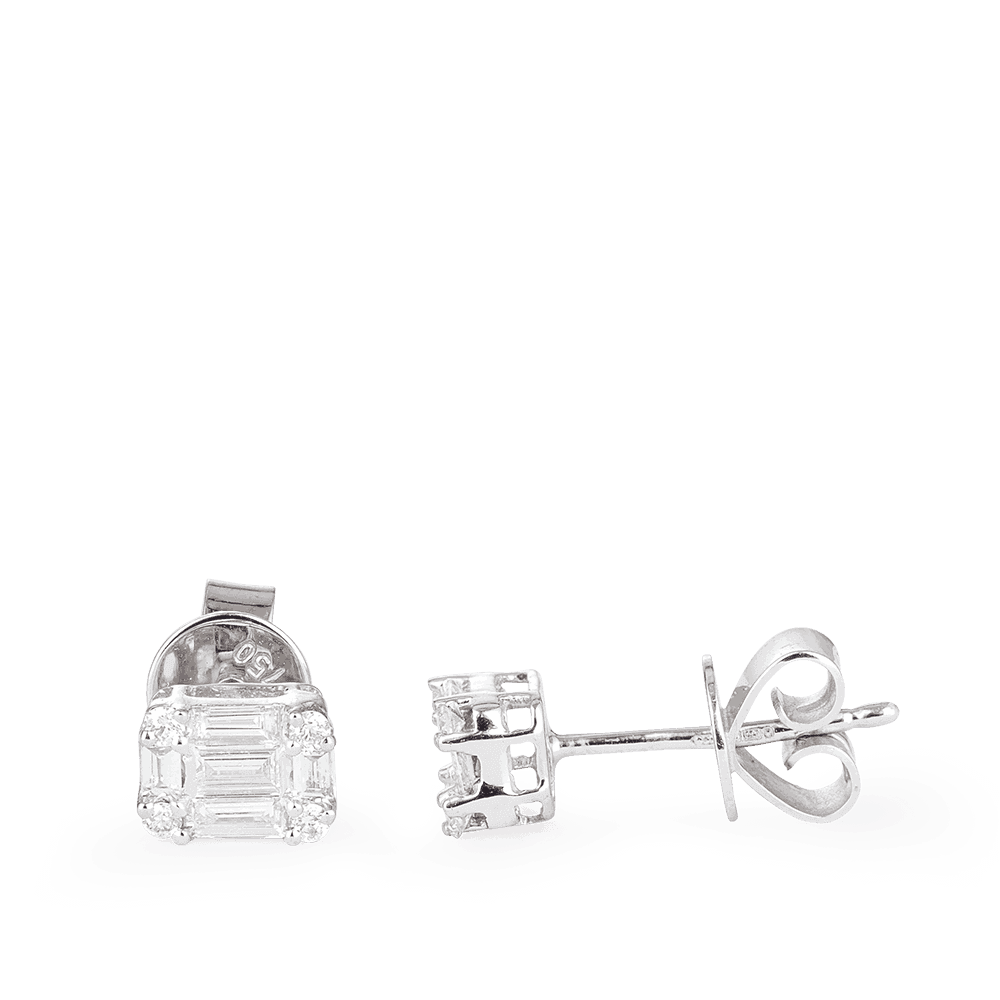 أقراط ألماس باغيت من الذهب الأبيض عيار 18 قيراط أقراط ألماس باغيت من الذهب الأبيض عيار 18 قيراط