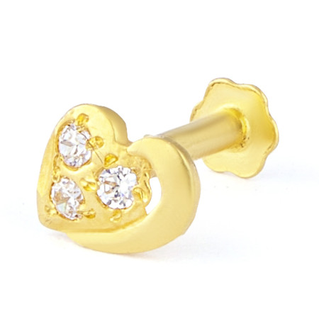 Gold Heart Nose Pin with CZ Stones Gold Heart Nose Pin with CZ Stones