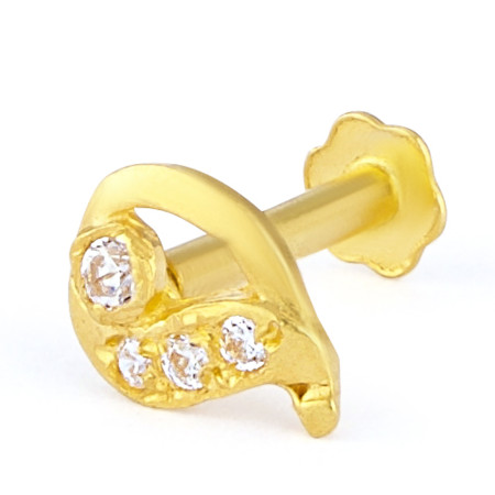 22ct Gold Paisley CZ Nose Pin | Elegant Screw Back 22ct Gold Paisley CZ Nose Pin | Elegant Screw Back