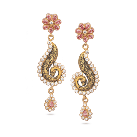 Floral Paisley 22ct Gold Polki Earrings
