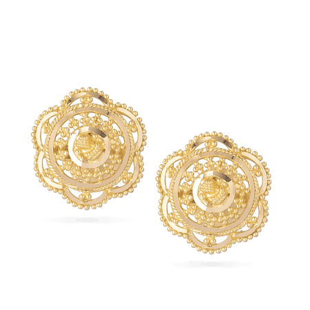 22ct Gold Filigree Stud Earrings – Floral Design 22ct Gold Filigree Stud Earrings – Floral Design