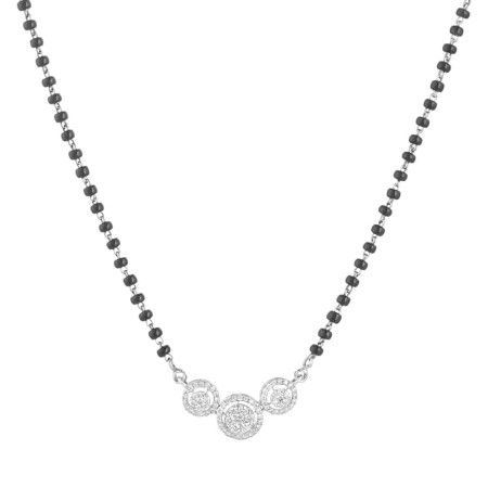 18ct White Gold, Black Beaded Mangalsutra with Diamonds