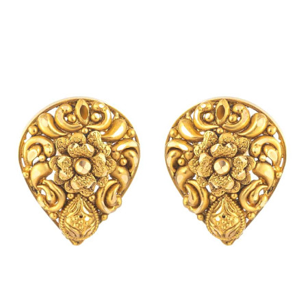 22ct Gold Antique Teardrop Floral Stud Earrings