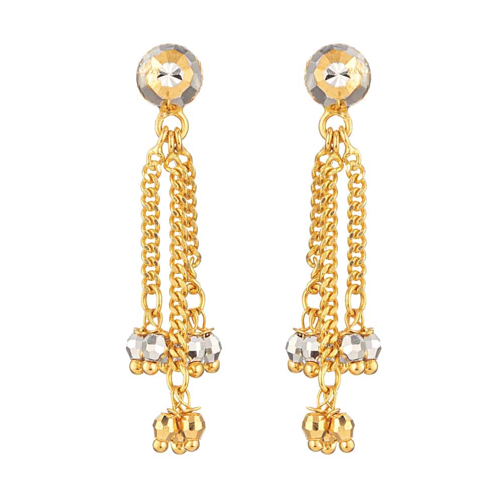 أقراط متدلية بسلسلة ذهبية عيار 22 قيراط مع تفاصيل خرز مقطوعة أقراط متدلية بسلسلة ذهبية عيار 22 قيراط مع تفاصيل خرز مقطوعة