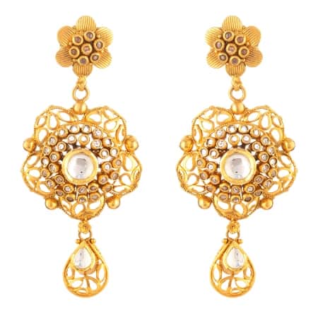 22ct Gold Kundan Earrings with Antique Finish