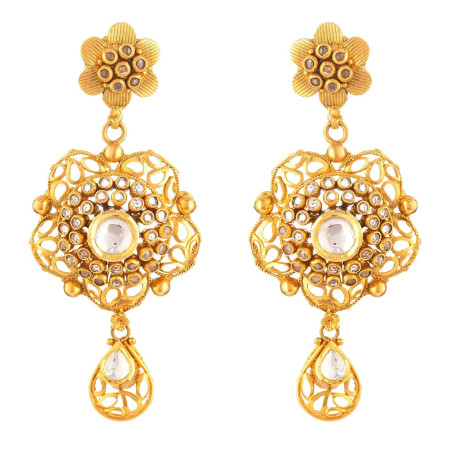 22ct Gold Kundan Earrings with Antique Finish 22ct Gold Kundan Earrings with Antique Finish