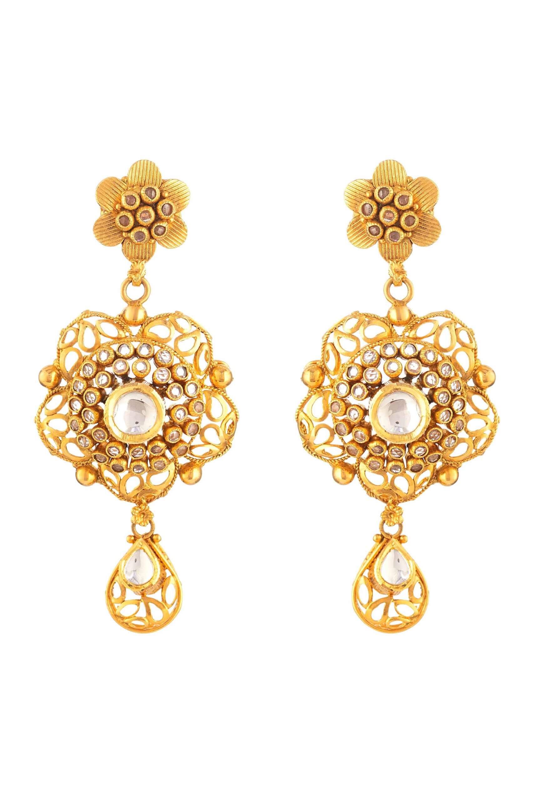 Antik Kaplama 22 Ayar Altın Kundan Küpeler Antik Kaplama 22 Ayar Altın Kundan Küpeler