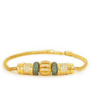 سوار من الخرز الذهبي عيار 22 قيراطاً مرصع بالخرز الأخضر CZ سوار من الخرز الذهبي عيار 22 قيراطاً مرصع بالخرز الأخضر CZ