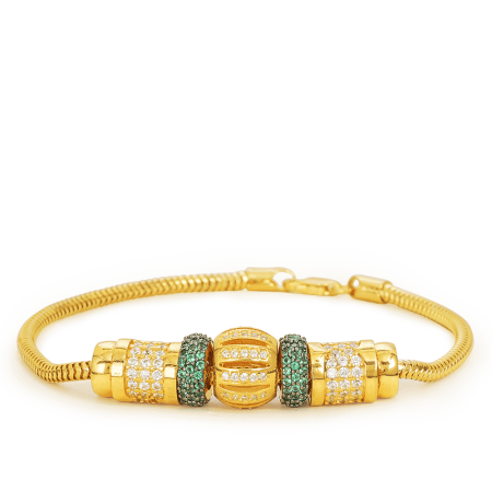 22ct Gold Beaded Bracelet with Green CZ