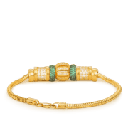 سوار من الخرز الذهبي عيار 22 قيراطاً مرصع بالخرز الأخضر CZ سوار من الخرز الذهبي عيار 22 قيراطاً مرصع بالخرز الأخضر CZ