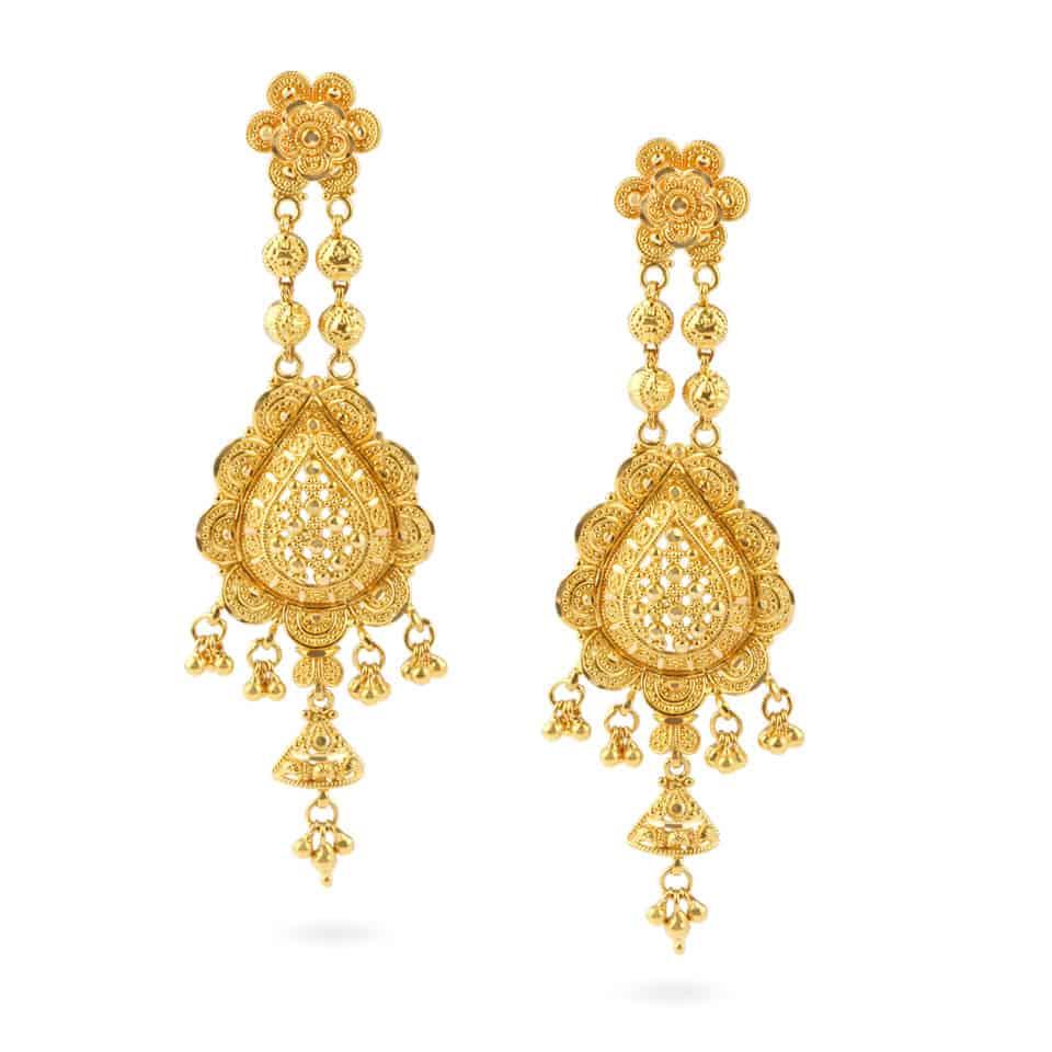 22 ayar altın çiçek desenli Jali damla küpeler 22 ayar altın çiçek desenli Jali damla küpeler