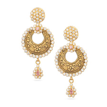 Asian Gold Earrings Studded With Polki Stones
