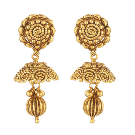 22ct Gold Antique Floral Jhumka Earrings 22ct Gold Antique Floral Jhumka Earrings
