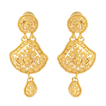 22ct Gold Filigree Drop Earrings with Floral Accents 22ct Gold Filigree Drop Earrings with Floral Accents