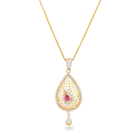 22ct Gold Pear Jali CZ Drop Pendant