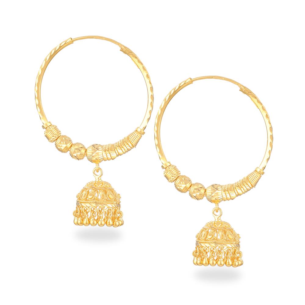 22 Karat Gold Creolen mit Perlen-Anhängern 22 Karat Gold Creolen mit Perlen-Anhängern