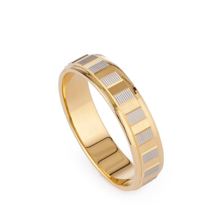 22ct Gold Band Ring with Rhodium Linear Detailing