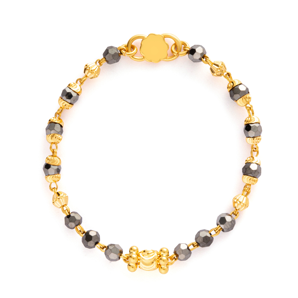 22 Karat Gold Babyarmband mit schwarzen Perlen