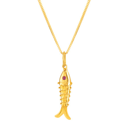 22ct Gold Fish Pendant with Ruby Accent – Articulated Design 22ct Gold Fish Pendant with Ruby Accent – Articulated Design
