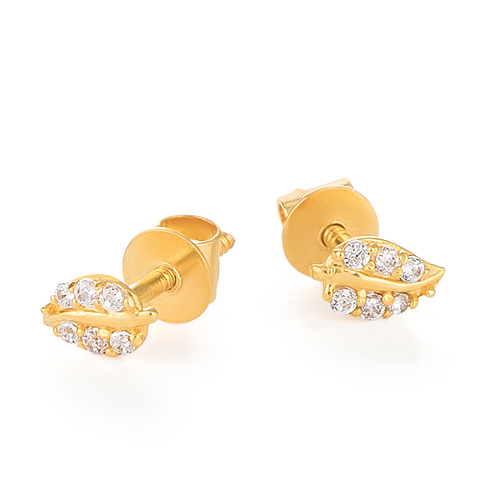 22ct Gold Blatt CZ Stein Ohrstecker Ohrringe 22ct Gold Blatt CZ Stein Ohrstecker Ohrringe