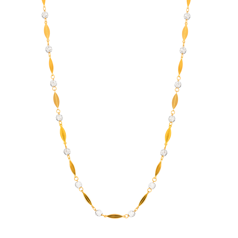 22ct Gold Leaf Link Necklace with Rhodium Beads 22ct Gold Leaf Link Necklace with Rhodium Beads