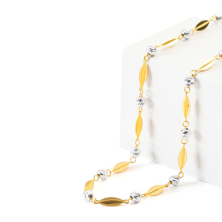 22ct Gold Leaf Link Necklace with Rhodium Beads