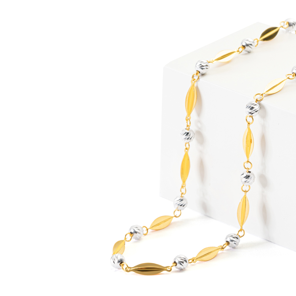 22ct Gold Leaf Link Necklace with Rhodium Beads 22ct Gold Leaf Link Necklace with Rhodium Beads