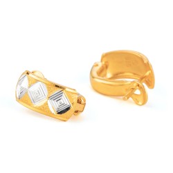 22ct Gold Rhodium Square Motif Huggie Earrings