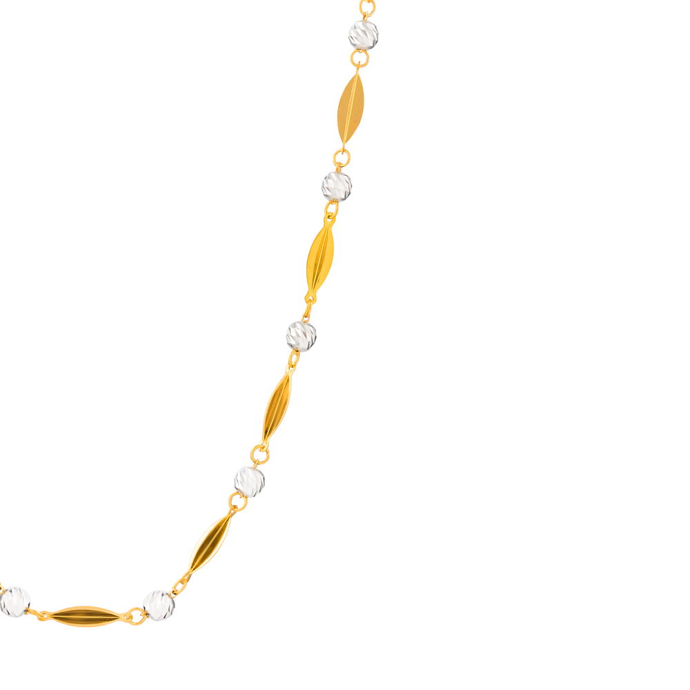 22ct Gold Leaf Link Necklace with Rhodium Beads 22ct Gold Leaf Link Necklace with Rhodium Beads