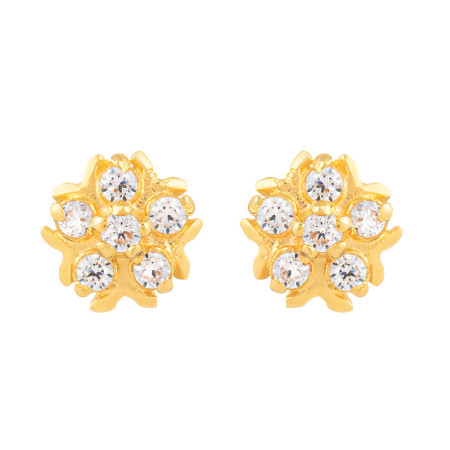 22ct Gold CZ Cluster Floral Stud Earrings