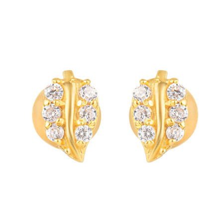 22ct Gold Leaf CZ Stone Stud Earrings 22ct Gold Leaf CZ Stone Stud Earrings