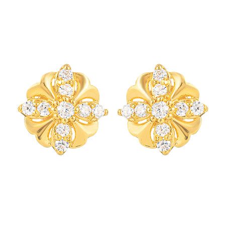22ct Gold Petal Cluster CZ Stud Earrings for Women