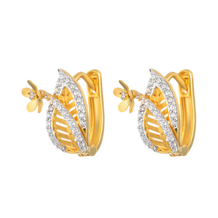 22ct Gold CZ Leaf Huggie Hoop Earring 22ct Gold CZ Leaf Huggie Hoop Earring