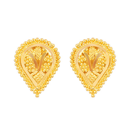 22ct Gold Teardrop Filigree Jali Stud Earrings