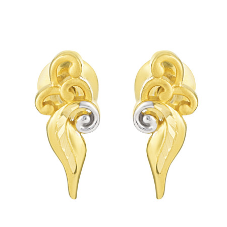 22ct Gold Leaf Scroll Stud Earrings with Rhodium