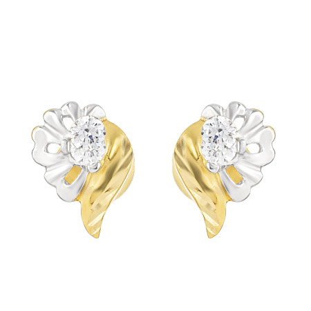 22ct Gold Two-Tone Petal CZ Stud Earrings 22ct Gold Two-Tone Petal CZ Stud Earrings
