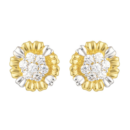 22ct Gold CZ Floral Stud with Rhodium Finish 22ct Gold CZ Floral Stud with Rhodium Finish