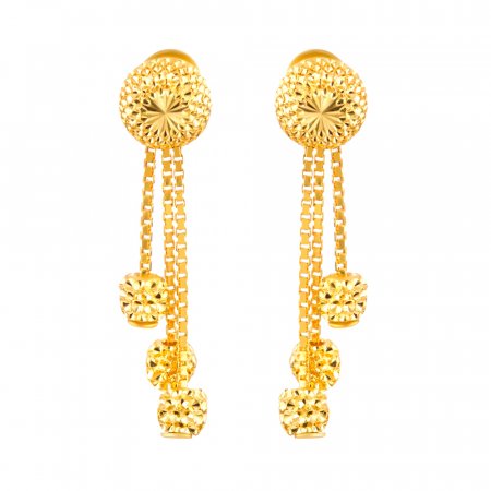 22ct Gold Etched Bead Drop Earrings