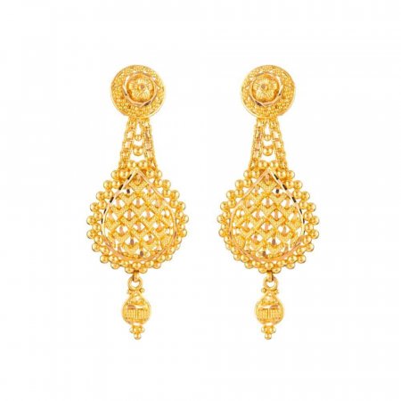 22ct Gold Jali Filigree Teardrop Earrings