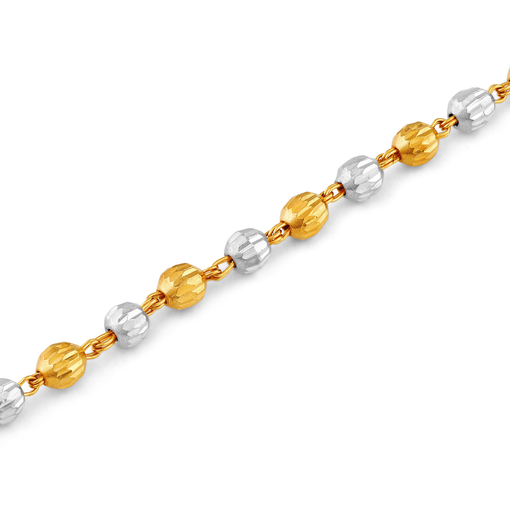 سوار من الذهب عيار 22 قيراط مع خرز ثنائي اللون مزخرف سوار من الذهب عيار 22 قيراط مع خرز ثنائي اللون مزخرف