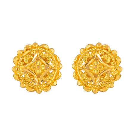 22ct Gold Filigree Stud Earrings – Traditional Floral Design