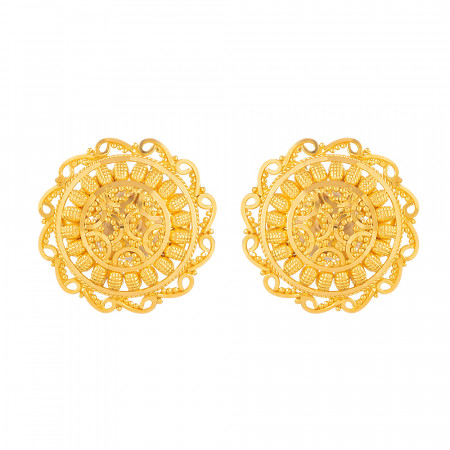 Gold Stud Earrings with Beautiful Filigree design
