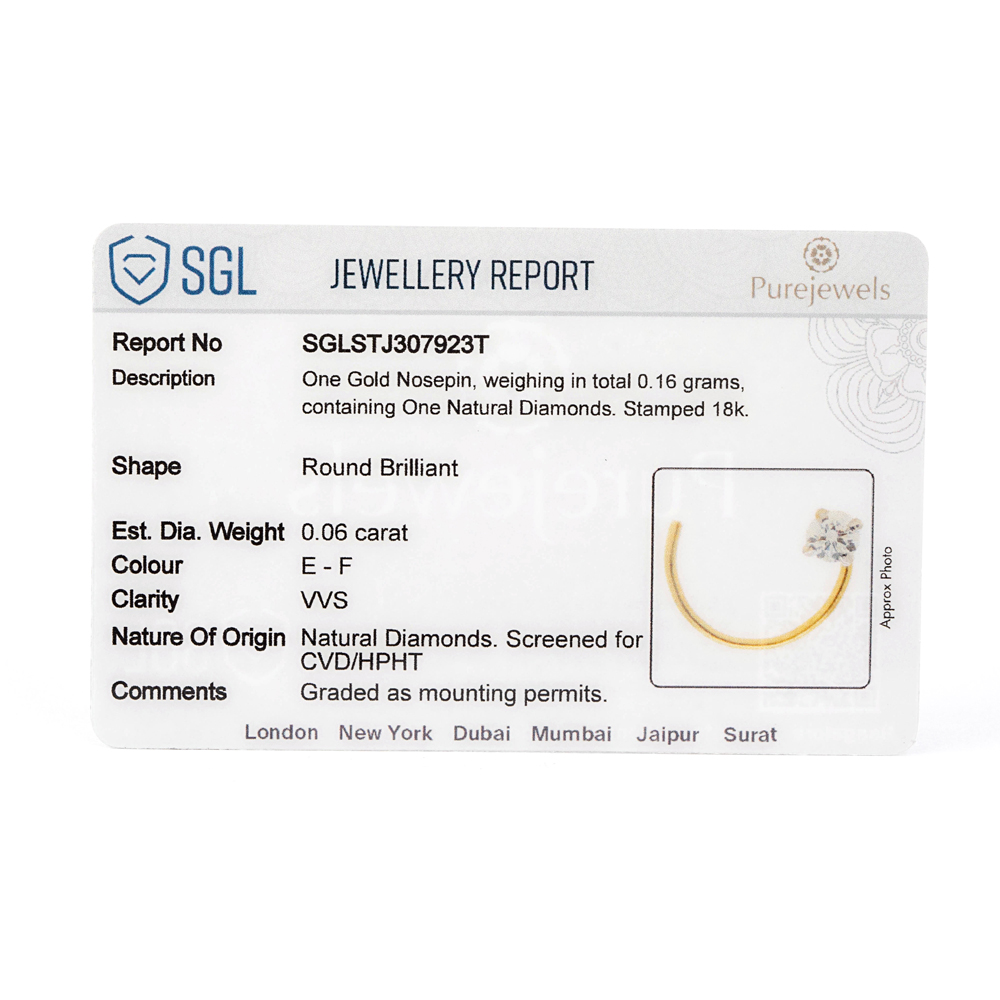 دبوس ألماس الأنف من الذهب الأصفر عيار 18 قيراط | 0.06 قيراط دبوس ألماس الأنف من الذهب الأصفر عيار 18 قيراط | 0.06 قيراط