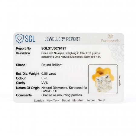 18 Ayar Sarı Altın Pırlanta Burun Saplaması | 0,06 ct 18 Ayar Sarı Altın Pırlanta Burun Saplaması | 0,06 ct