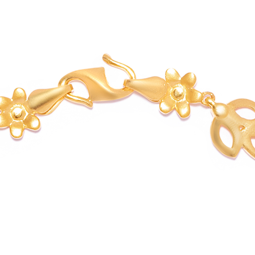 22 Ayar Sarı Altın Çiçek Yapraklı Link Bileklik 22 Ayar Sarı Altın Çiçek Yapraklı Link Bileklik