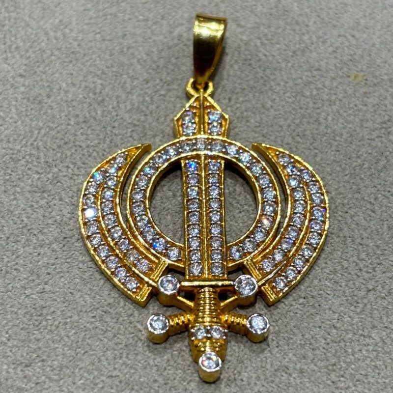 22ct Gold Khanda Pendant with CZ Stones 22ct Gold Khanda Pendant with CZ Stones